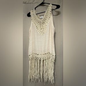 Vivid Size Large Cream Crochet Fringe Tank Top